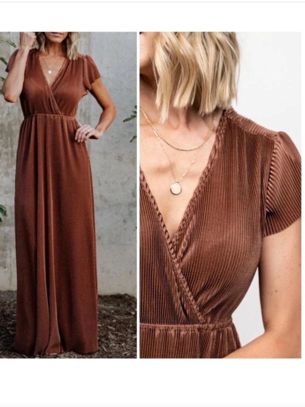 Baltic Born Athena Pleated Bronze Goddess Maxi Dress Women's XL Wedding Fall